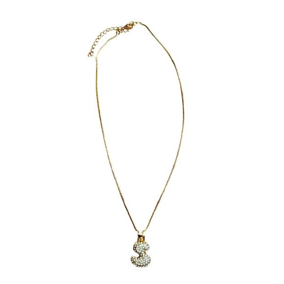 Letter S Initial Bubble Necklace Gold Pendant Monogram Alphabet Charm Crystals - Picture 2 of 6